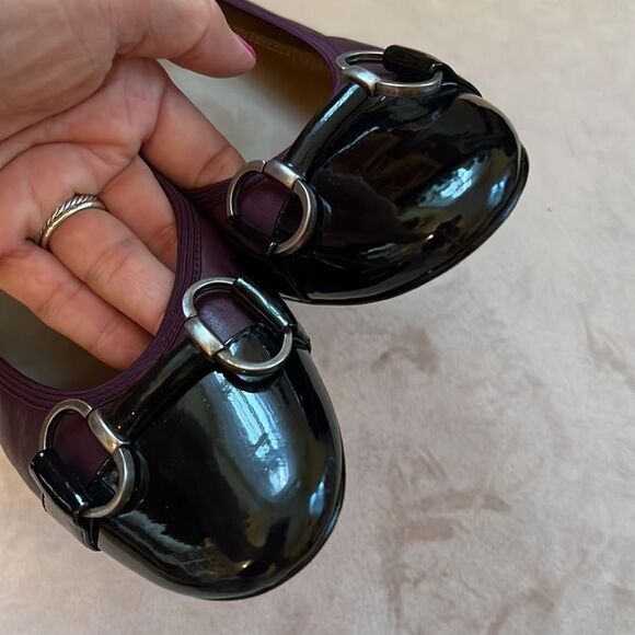 #OfficeSiren 💃 Classic Purple SOFT Leather Blk Patent Toe *Kitten Heel* Pump 8.5 - Picture 5 of 11